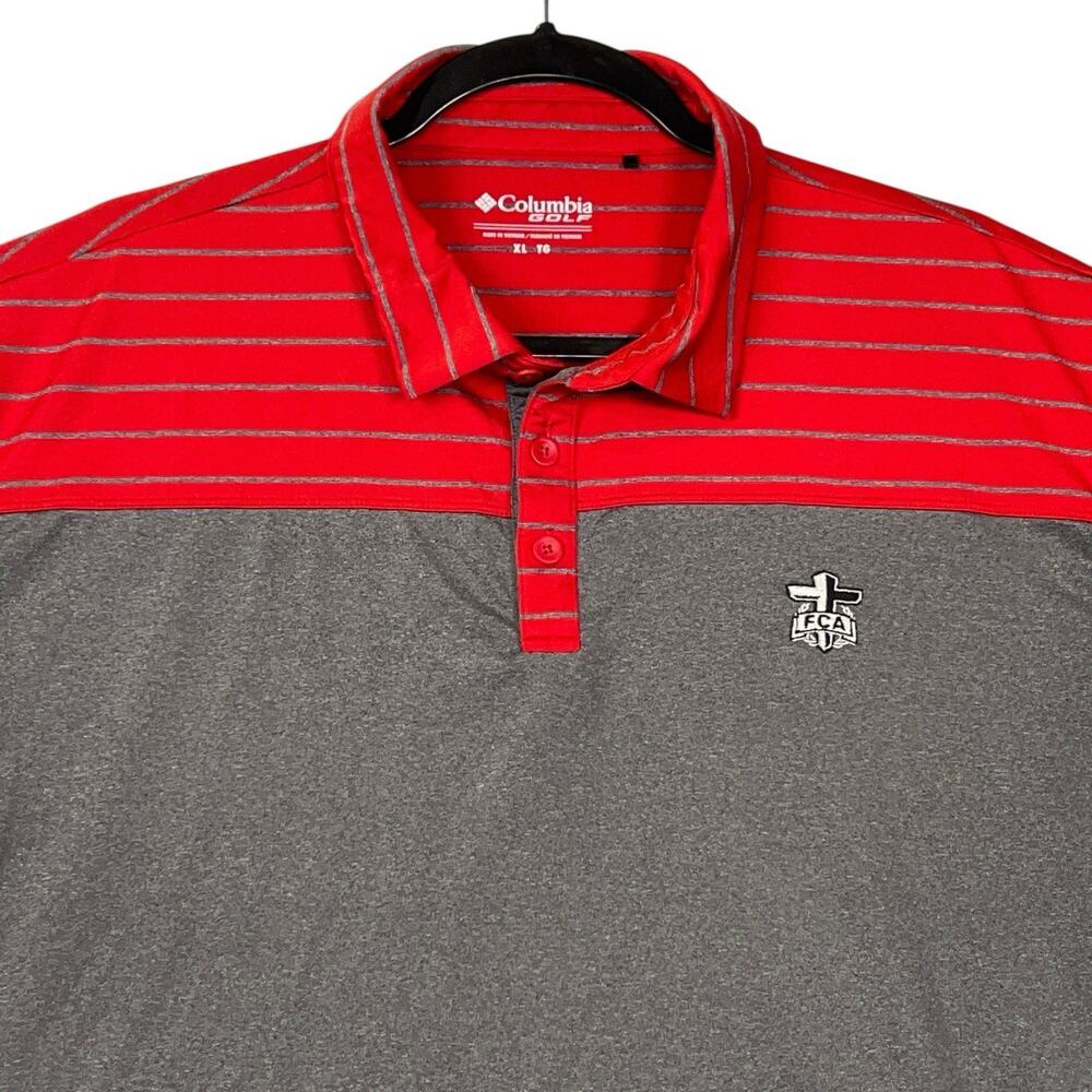 Columbia Golf Polo Shirt Mens XL Red Stripe FCA Cross Performance Stretch